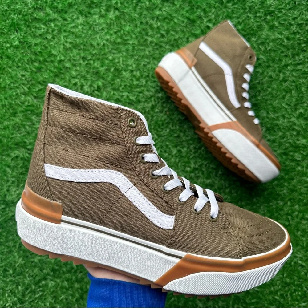 Vans Sk8 Hi Tapered Canvas Dark Olive Platform - Picture 1 of 11